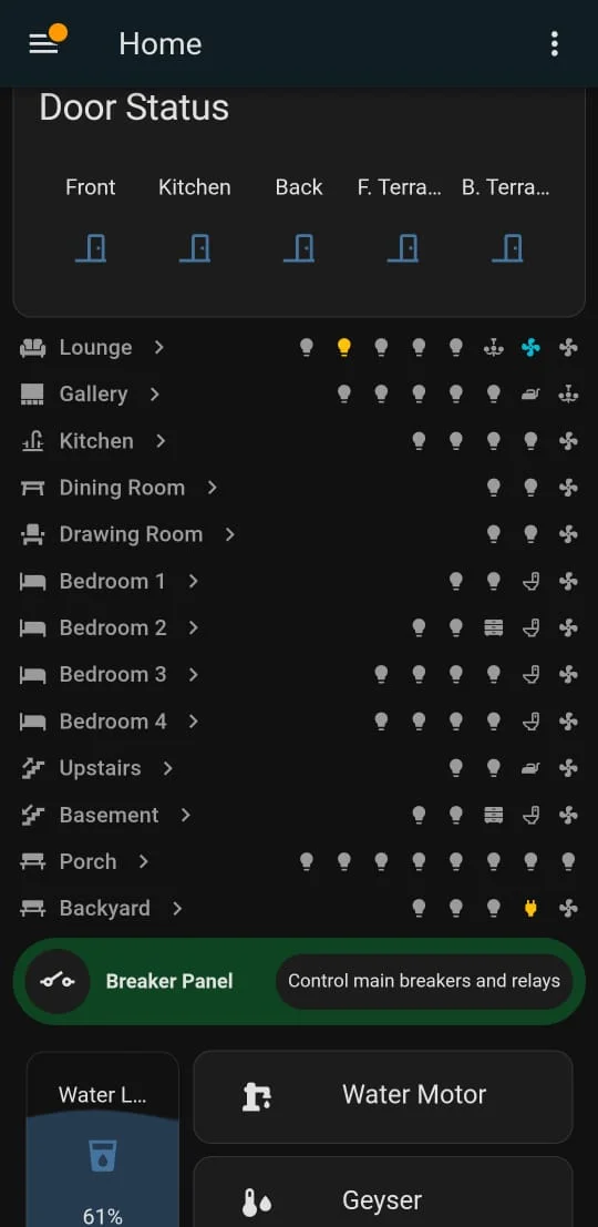HomeHaven mobile app: door status and lights for every room