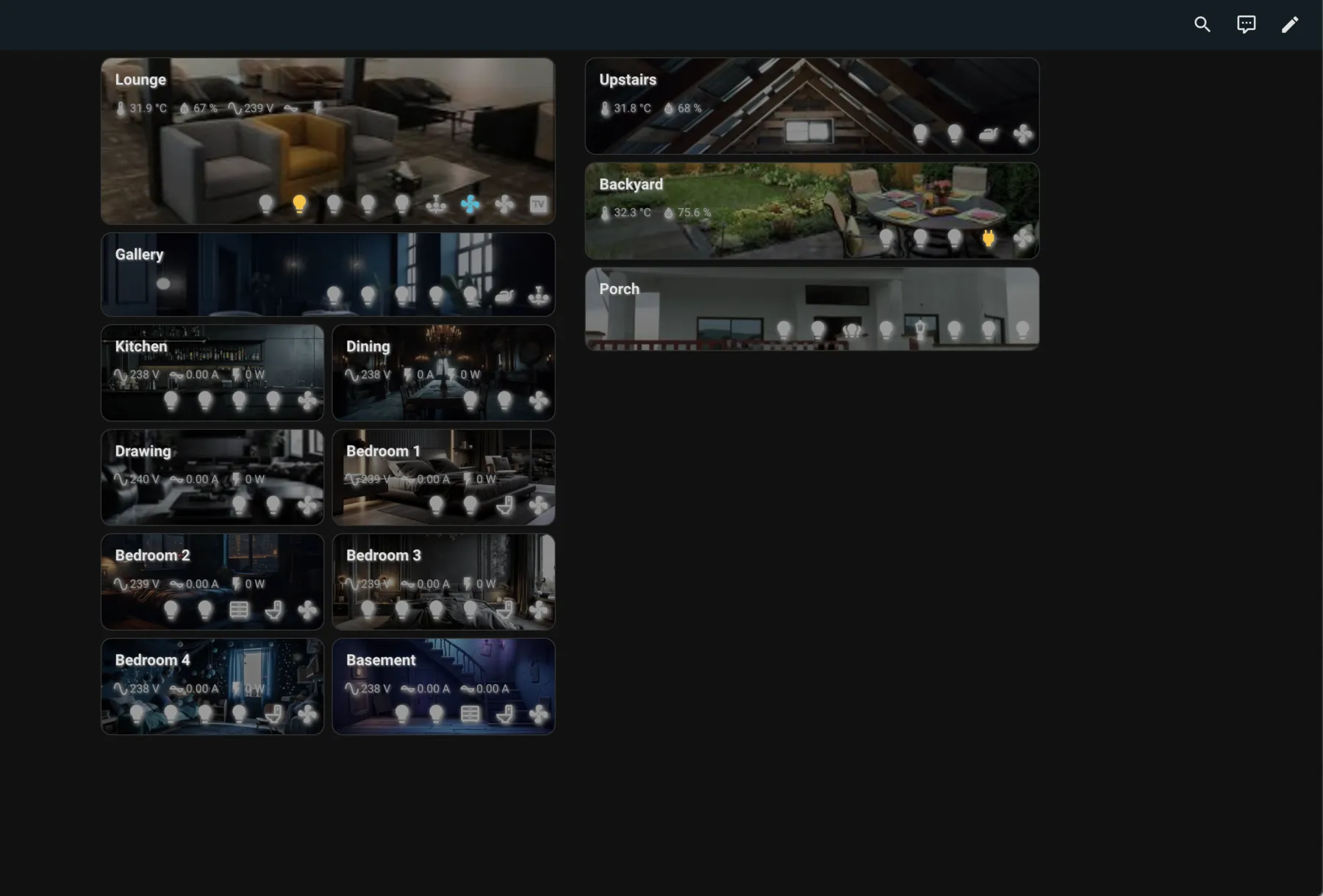 Lighting control for each room of the house in the HomeHaven app